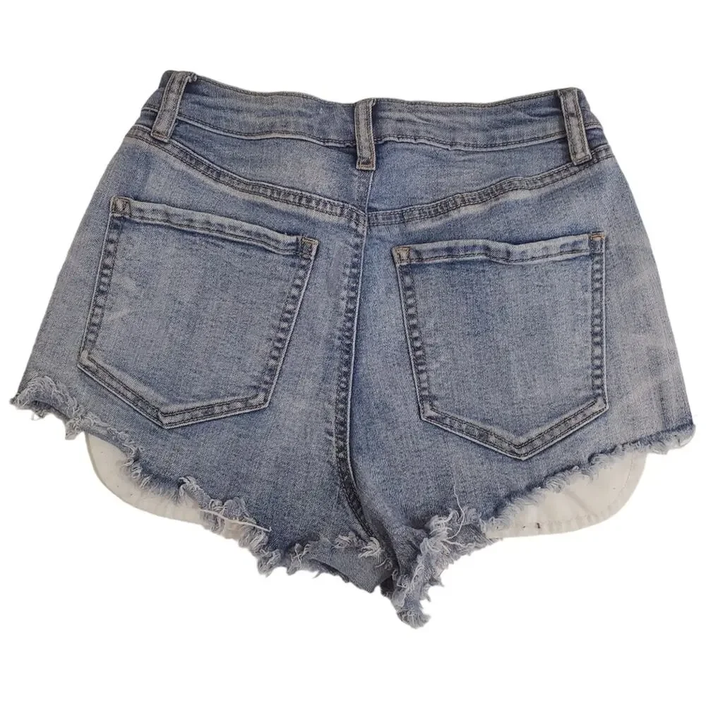 Refuge | Raw Hem Trashed Distressed Denim Jean Shorts High Waist